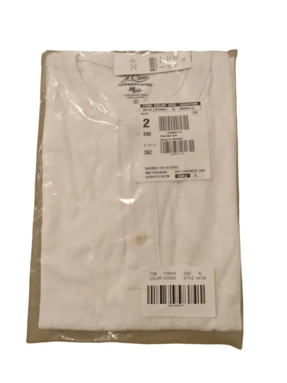 J. Crew Men's Garment Dyed White XL Short Sleeve Henley Shirt 100 Cotton New